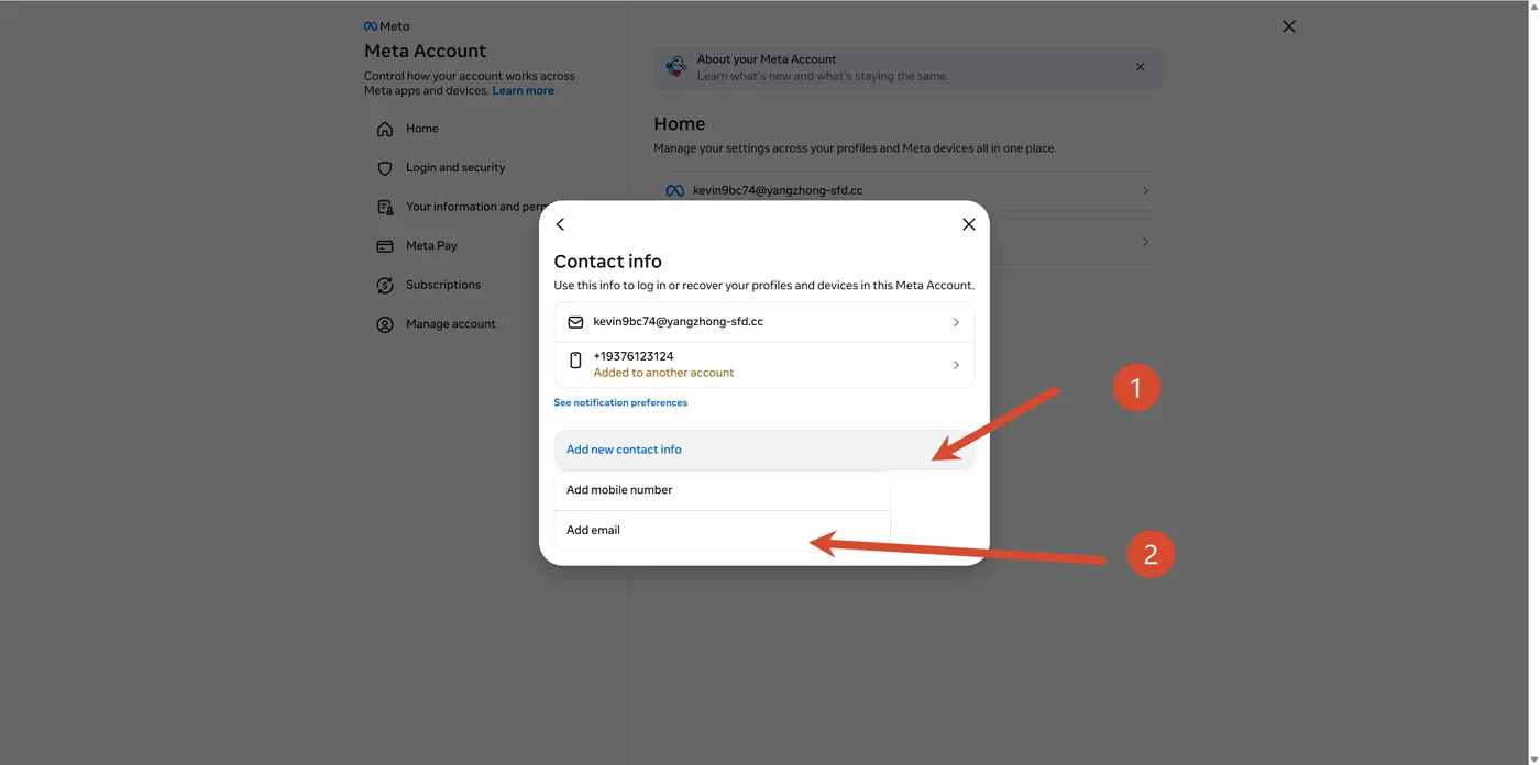 第六步：Add new contact info 里选 Add email